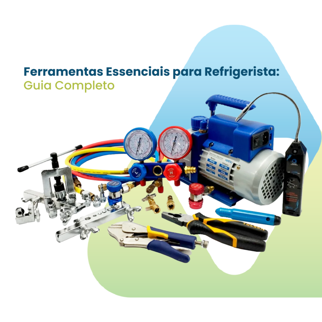 Imagem de várias ferramentas para refrigeristas com o texto 'Ferramentas Essenciais para Refrigerista: Guia Completo' e a logo da empresa Valttec